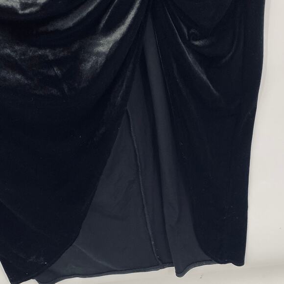 Torrid Velvet High Slit Maxi Dress Ruched Tie Waist Stretchy Gown Black NEW 24W - Picture 4 of 11